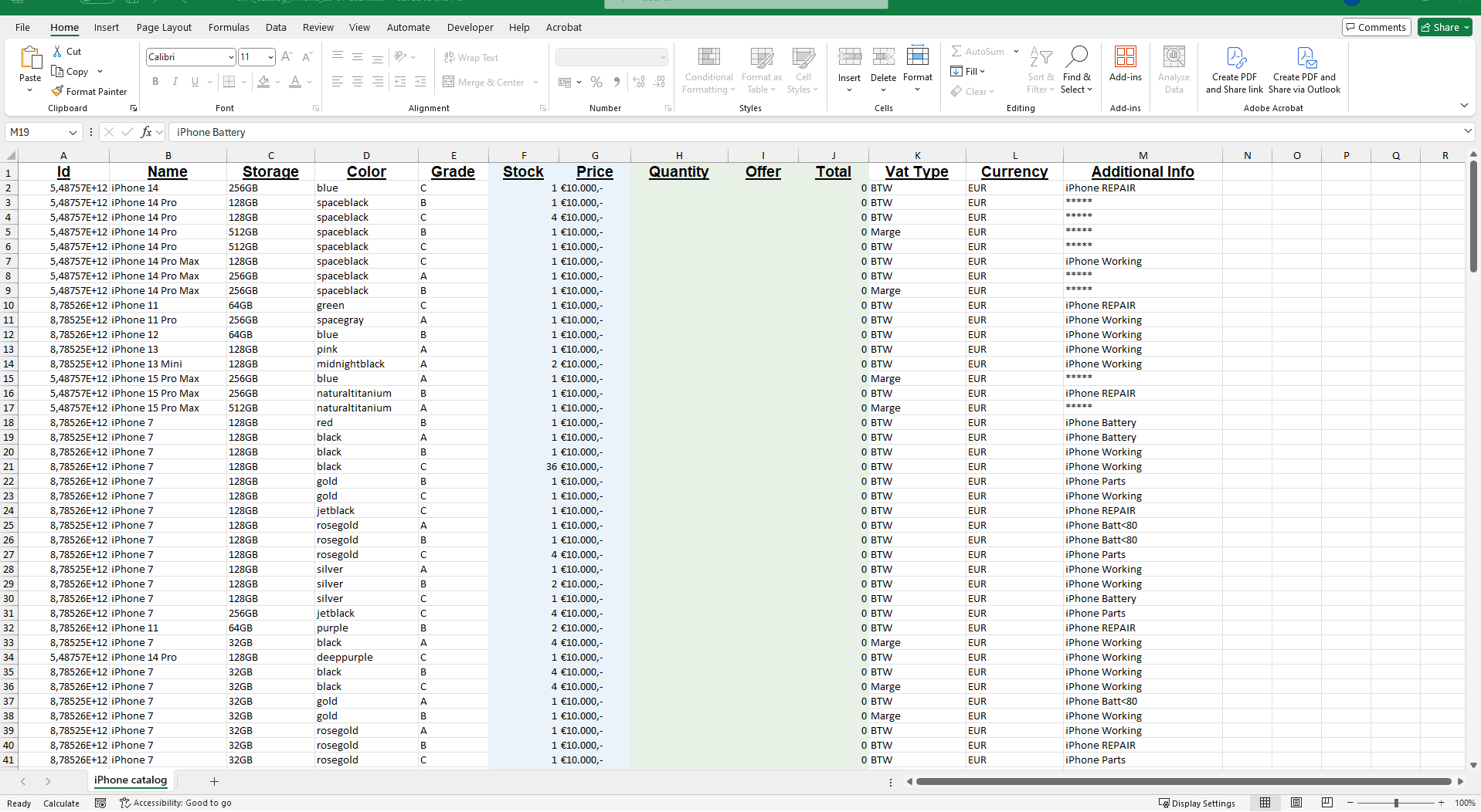 Image of SYA Pro catalog Excel